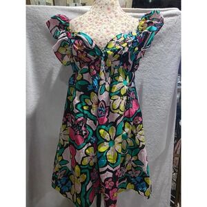 Floral Ruffle Sleeve Mini Dress Sweetheart Neck Tie Back Cutout Babydoll Multi